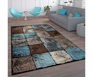 Paco Home Rug Living Room Vintage Short-Pile Moroccan Pattern Diamond Turquoise Brown, Size:60x100 cm, Colour:Brown