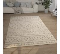 Paco Home Shaggy Large Rug High Pile 3D Look Ethnic Boho Vintage Look Soft, Size:160x220 cm, Colour:Cream 6
