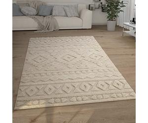 Paco Home Shaggy Large Rug High Pile 3D Look Ethnic Boho Vintage Look Soft, Size:160x220 cm, Colour:Cream 6
