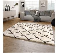 Paco Home Shaggy Large Rug High Pile Long Pile Scandi Diamond Pattern Modern, Size:60x90 cm, Colour:Cream 2