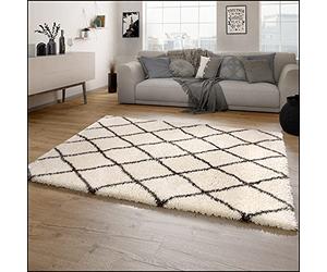 Paco Home Shaggy Large Rug High Pile Long Pile Scandi Diamond Pattern Modern, Size:60x90 cm, Colour:Cream 2