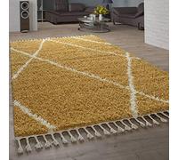 Paco Home Shaggy Rug Living Room Rug Hallway and Dining Room, Diamond Pattern Scandinavian Design, Size:140x200 cm, Colour:Yellow
