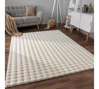 Paco Home Soft fluffy modern bubble living room rug high pile fur geometric design high-low effect, Size:120x160 cm, Colour:Cream 3
