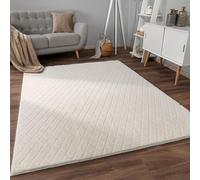 Paco Home Soft fluffy modern bubble living room rug high pile fur geometric design high-low effect, Size:200x280 cm, Colour:Cream 2