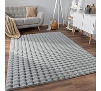 Paco Home Soft fluffy modern bubble living room rug high pile fur geometric design high-low effect, Size:200x280 cm, Colour:Grey 3