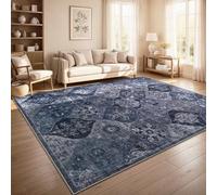 Paco Home Vintage Living Room Rug Low Pile Boho Style Washable Non Slip Easy Care Modern Retro Design, Colour:Blue, Size:240x340 cm