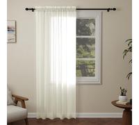 Pacok Beige Voile Curtains 90 Drop, 1 Panel Rod Pocket W56xL90 Inch | See Through Net Curtains for Windows Washable Sheer Curtain Panel for Living Room, Bedroom, Kitchen 142 x 228cm Drop Single