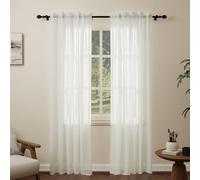 Pacok Beige Voile Curtains 90 Drop, 2 Panels Rod Pocket W56xL90 Inch | See Through Net Curtains for Windows Long Washable Sheer Curtain Panel for Living Room, Bedroom, Kitchen 142 x 228cm Drop