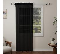 Pacok Black Voile Curtains 90 Drop, 1 Panel Rod Pocket W56xL90 Inch | See Through Net Curtains for Windows Washable Sheer Curtain Panel for Living Room, Bedroom, Kitchen 142 x 228cm Drop Single