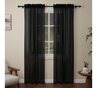 Pacok Black Voile Curtains 90 Drop, 2 Panels Rod Pocket W56xL90 Inch | See Through Net Curtains for Windows Long Washable Sheer Curtain Panel for Living Room, Bedroom, Kitchen 142 x 228cm Drop