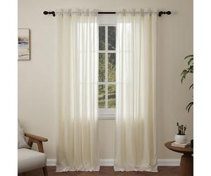 Pacok Cream Voile Curtains, 108 Drop 2 Panels Net Curtain for Windows, Rod