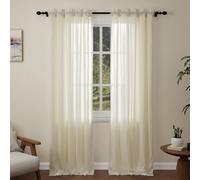 Pacok Cream Voile Curtains 108 Drop, 2 Panels Rod Pocket W56xL108 Inch | See Through Net Curtains for Windows Long Washable Sheer Curtain Panel for Living Room, Bedroom, Kitchen 142 x 274cm Drop