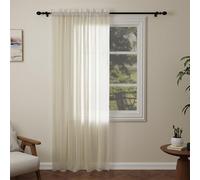 Pacok Cream Voile Curtains 90 Drop, 1 Panel Rod Pocket W56xL90 Inch | See Through Net Curtains for Windows Washable Sheer Curtain Panel for Living Room, Bedroom, Kitchen 142 x 228cm Drop Single