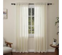 Pacok Cream Voile Curtains, 90 Drop 2 Panels Net Curtain for Windows, Rod Pocket Sheer Curtain Panel Voile Curtains for Living Room Kitcken Bedroom W56xL90 Inch(Cream, 142 x 228cm)
