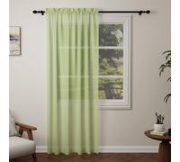 Pacok Green Voile Curtains 90 Drop, 1 Panel Rod Pocket W56xL90 Inch | See Through Net Curtains for Windows Washable Sheer Curtain Panel for Living Room, Bedroom, Kitchen 142 x 228cm Drop Single