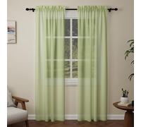 Pacok Green Voile Curtains 90 Drop, 2 Panels Rod Pocket W56xL90 Inch | See Through Net Curtains for Windows Long Washable Sheer Curtain Panel for Living Room, Bedroom, Kitchen 142 x 228cm Drop