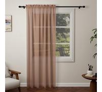 Pacok Mocha Voile Curtains 90 Drop, 1 Panel Rod Pocket W56xL90 Inch | See Through Net Curtains for Windows Washable Sheer Curtain Panel for Living Room, Bedroom, Kitchen 142 x 228cm Drop Single