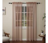 Pacok Mocha Voile Curtains 90 Drop, 2 Panels Rod Pocket W56xL90 Inch | See Through Net Curtains for Windows Long Washable Sheer Curtain Panel for Living Room, Bedroom, Kitchen 142 x 228cm Drop