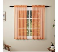 Pacok Orange Voile Curtains, 45 Drop 2 Panels Net Curtain for Windows, Rod Pocket Sheer Curtain Panel Voile Curtains for Living Room Kitcken Bedroom W56xL45 Inch(Orange, 142 x 114cm)