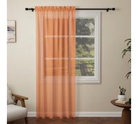 Pacok Orange Voile Curtains, 90 Drop Net Curtain for Windows, Rod Pocket Sheer Curtain Panel Voile Curtains for Living Room Kitcken Bedroom W56xL90 Inch(Orange, 142 x 228cm)