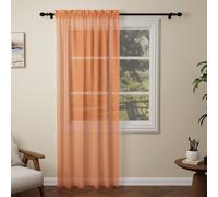 Pacok Orange Voile Curtains 90 Drop Net Curtain for Windows Rod Pocket Sheer Curtain Panel Voile Curtains for Living Room Kitcken Bedroom W56xL90