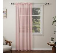 Pacok Pink Voile Curtains 90 Drop, 1 Panel Rod Pocket W56xL90 Inch | See Through Net Curtains for Windows Washable Sheer Curtain Panel for Living Room, Bedroom, Kitchen 142 x 228cm Drop Single