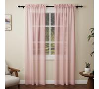 Pacok Pink Voile Curtains 90 Drop, 2 Panels Rod Pocket W56xL90 Inch | See Through Net Curtains for Windows Long Washable Sheer Curtain Panel for Living Room, Bedroom, Kitchen 142 x 228cm Drop