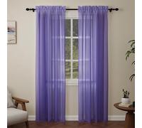 Pacok Purple Voile Curtains 90 Drop, 2 Panels Rod Pocket W56xL90 Inch | See Through Net Curtains for Windows Long Washable Sheer Curtain Panel for Living Room, Bedroom, Kitchen 142 x 228cm Drop