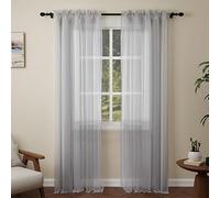 Pacok Silver Voile Curtains, 90 Drop 2 Panels Net Curtain for Windows, Rod Pocket Sheer Curtain Panel Voile Curtains for Living Room Kitcken Bedroom W56xL90 Inch(Silver, 142 x 228cm)