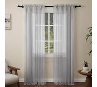 Pacok Silver Voile Curtains 90 Drop, 2 Panels Rod Pocket W56xL90 Inch | See Through Net Curtains for Windows Long Washable Sheer Curtain Panel for Living Room, Bedroom, Kitchen 142 x 228cm Drop