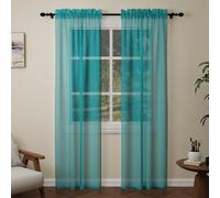 Pacok Teal Voile Curtains, 90 Drop 2 Panels Net Curtain for Windows, Rod Pocket Sheer Curtain Panel Voile Curtains for Living Room Kitcken Bedroom W56xL90 Inch(Teal, 142 x 228cm)