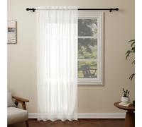 Pacok White Voile Curtains 90 Drop, 1 Panel Rod Pocket W56xL90 Inch | See Through Net Curtains for Windows Washable Sheer Curtain Panel for Living Room, Bedroom, Kitchen 142 x 228cm Drop Single