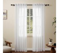 Pacok White Voile Curtains 90 Drop, 2 Panels Rod Pocket W56xL90 Inch | See Through Net Curtains for Windows Long Washable Sheer Curtain Panel for Living Room, Bedroom, Kitchen 142 x 228cm Drop