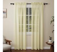 Pacok Yellow Voile Curtains, 90 Drop 2 Panels Net Curtain for Windows, Rod Pocket Sheer Curtain Panel Voile Curtains for Living Room Kitcken Bedroom W56xL90 Inch(Yellow, 142 x 228cm)