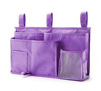 PACOLO Caddy Hanging Organizer Bedside Storage Bag, 600D Oxford Cloth with Hook&Loop for Bunk and Hospital Beds,Dorm Rooms Bed Rails(8 Pockets) (Purple)