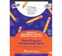PACON - PAC2482 Pacon Handwriting Paper, D'Nealian Grades 2&3 / Zaner-Bloser Grade 2, 1/2" x 1/4" x 1/4" Ruled 8" x 10-1/2", Ruled Short, 40 Sheets,White