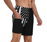 PACOTK Retro Black American Flag Men Beach Short USA Swim Trunk for Summer, Black Usa Flag, M