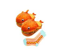 Pacreck Hamburger Slippers Food Shoes Plush Cheeseburger Pizza Cake Shaped Funny Warm Slippers with Hot Dog Socks, One Size Wide