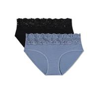 Pact Organic Cotton Women's Lace Waist Brief Underwear, 2 Pack, Black/Iris Blue, M