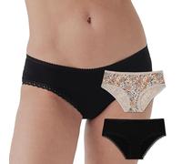 Pact Women's Organic Cotton Soft Hipster Panties, No Show Design Cheeky Bikini Underwear, 2 Pack, Black/Petal Patch Nickel, M