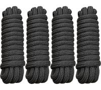 PACTHSD 4 Pack 5/8" x 20' Dock Lines - Marine Grade Nylon Boat Rope with 15" Loop for Docking and Mooring - Double Braided Boat Lines, High Strength, Easy Handling, Fray Resistant - Black