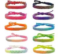 PacuM 10 Pcs Friendship Bracelets Boho Woven Friendship Bracelet Adjustable Ethnic Style Accessories Waxed Cotton Rope Colored for Girls Boys Men Womens Wrist and Ankle Rings