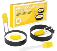 PacuM 2 Pieces Egg Rings for Frying Foldable and 1 Oil Brush Mould Non Stick Fried Egg Ring Includes Scald-Proof Handle for Home Kitchens Shaping Pancakes Mini Burgers Sandwiches