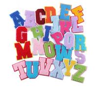 PacuM 26 Pcs Self Adhesive Chenille Letters Patches A-Z Embroidered Applique Patches Iron On Letters Colored Fabric Stickers for Clothes Dress Hat Socks Jeans DIY Accessories