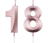 PacuM Birthday Candles for Cakes Sparklers Birthday Candles Numbers 5cm Happy Birthday Candle Rose Gold Cake Topper for Birthday Parties, Weddings and Anniversary Celebration Supplies (18)