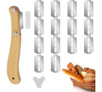 PacuM Bread Lame Cutter, Bread Scorer Knife Bread Wood Handle Scoring Tool Bread Making Accessories with 10 Pcs Replaceable Blades and 1 Leather Protective Cover for Bread Baking