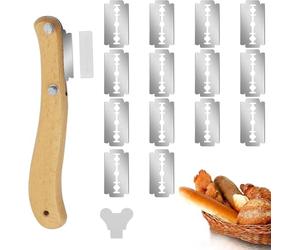 PacuM Bread Lame Cutter, Bread Scorer Knife Bread Wood Handle Scoring Tool Bread Making Accessories with 10 Pcs Replaceable Blades and 1 Leather Protective Cover for Bread Baking