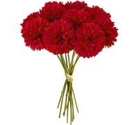 PacuM Chrysanthemum Artificial Flowers, 12 Pcs Fake Flowers with 9.4'' Long Single Stem Artificial Hydrangea Bouquets Real Touch Silk Flowers for Indoor, Floral Arrangement, Home Decoration (Red)