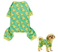 PacuM Dog Pyjamas Cute Dog Pjs Yellow Duck Pattern Pet Pajamas Onesie Pet Clothes Polyester Stretch Dustproof Shedding-Proof for Chihuahuas Yorkshire French Bulldogs etc (Fits 7-12 kg)
