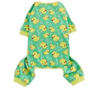 PacuM Dog Pyjamas Cute Dog Pjs Yellow Duck Pattern Pet Pajamas Onesie Pet Clothes Polyester Stretch Dustproof Shedding-Proof for Chihuahuas Yorkshire French Bulldogs etc (Fits 12-16 kg)